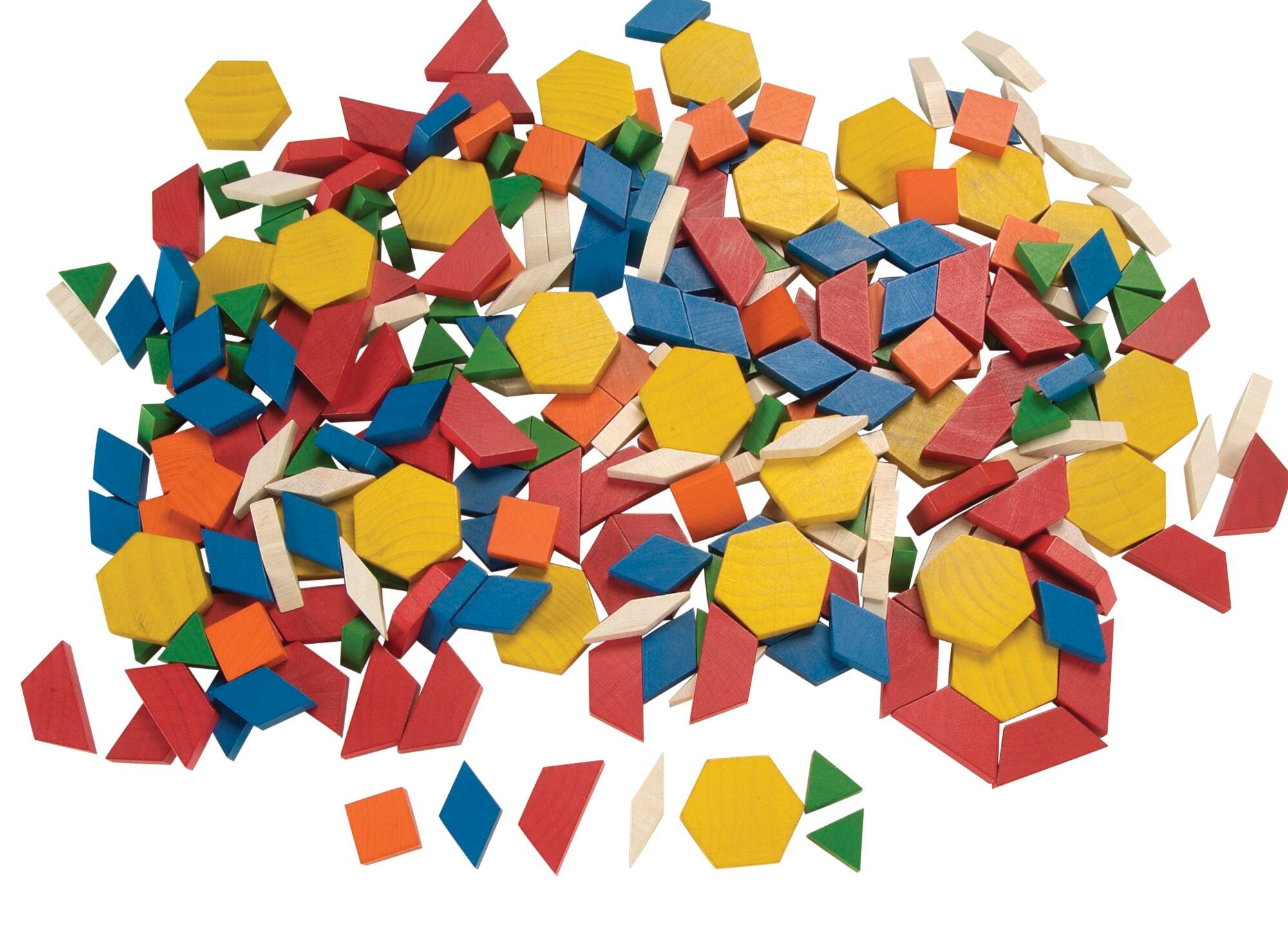 Achieve It! Wooden Pattern Blocks, Manipulatives in 6 Assorted Shapes and Colors, Set of 250, Item Number 2105028